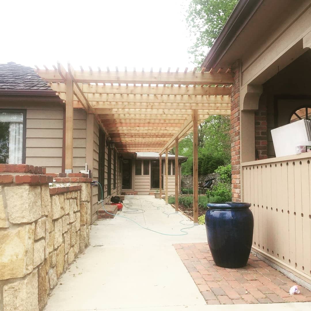 Finished up this pergola today.

What a great space this is and ready for all of this glorious "summer" weather we've been getting!

#lawrenceks #local #contractor #pergola #summer #homeandgarden