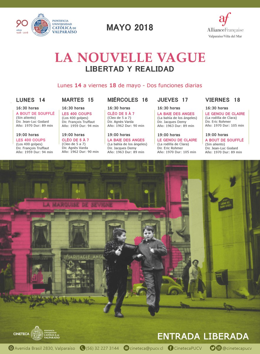 AFValparaiso's tweet photo. Ciclo de cine "La Nouvelle Vague" en la Cineteca PUCV del 14 al 18 de mayo 🎬📽️ https://t.co/AVhF0FZsql