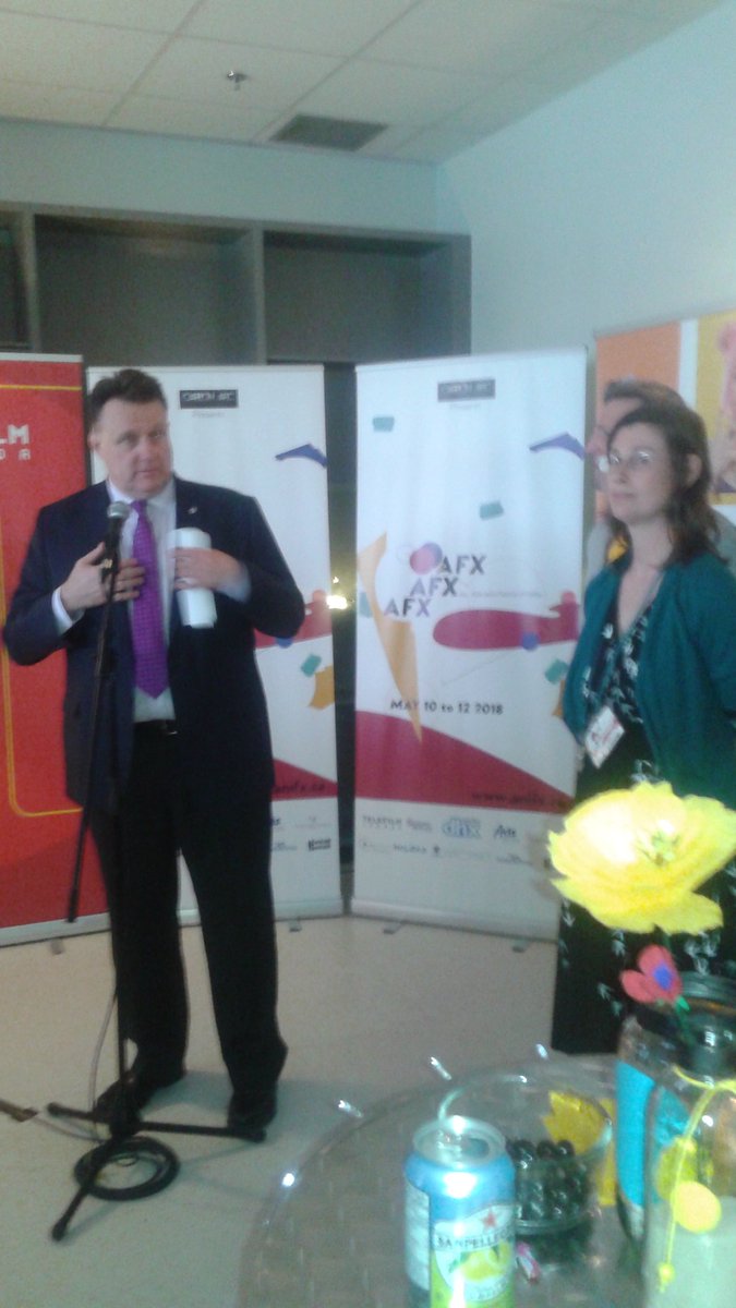 halifaxfilmgal's tweet photo. Opening reception for Animation Fest #afx2018, welcome from @MikeSavageHFX at @carbon_arc! #Halifax https://t.co/Wu3KdxRzcT