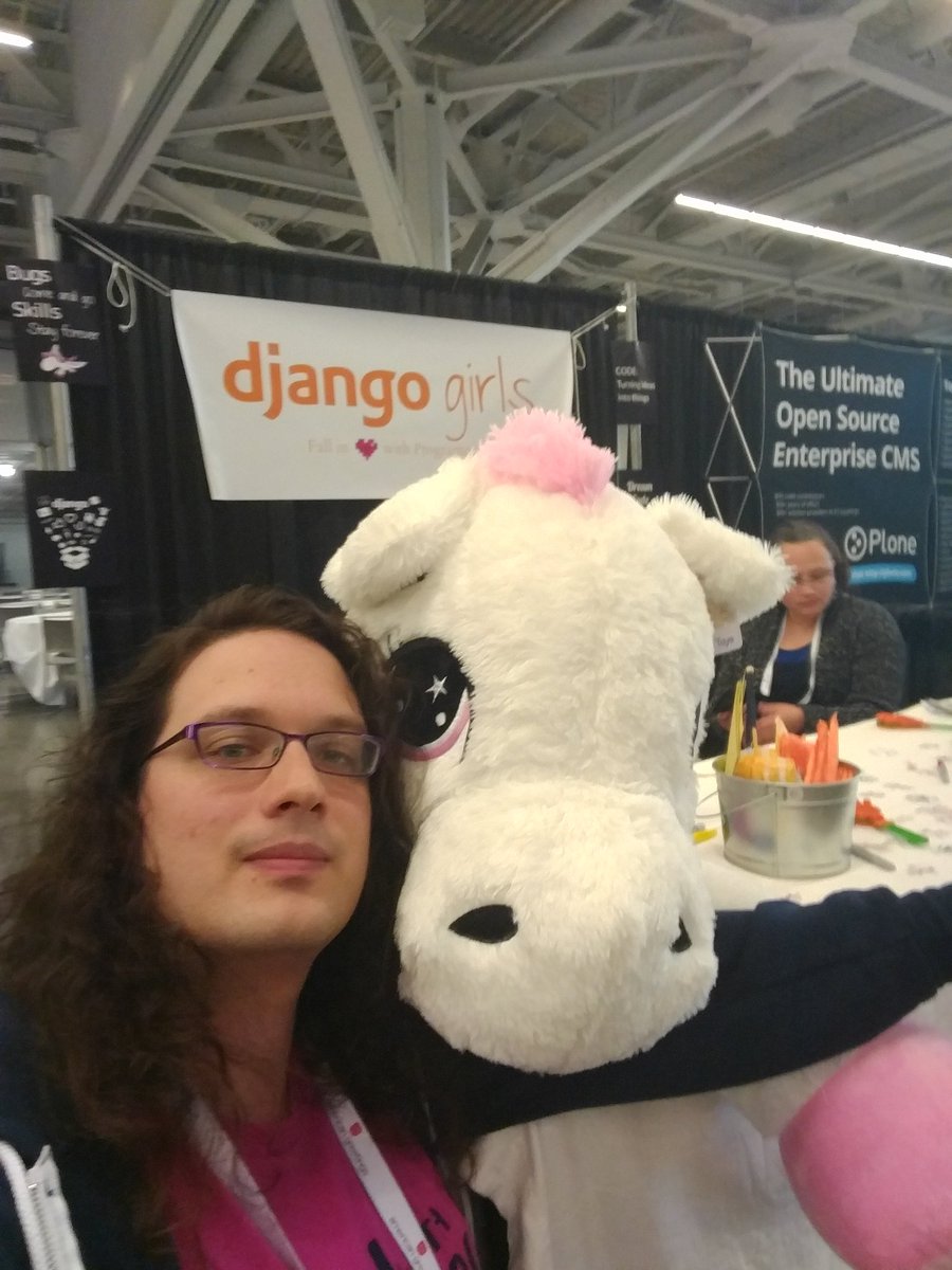 AstraLuma's tweet image. Come to the Django girls booth, selfie with the #djangopony! #PyCon2018 #pycon