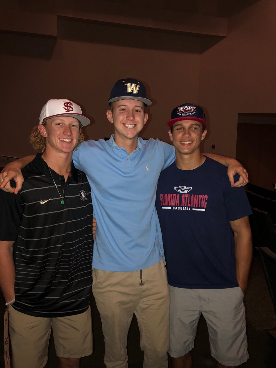 Jupiter High School Baseball baseball signees. Dakota Gaillard-FSU, Ricky Clark-Wingate University, and Mitch Hartigan-FAU. Congrats gentlemen and best of luck!