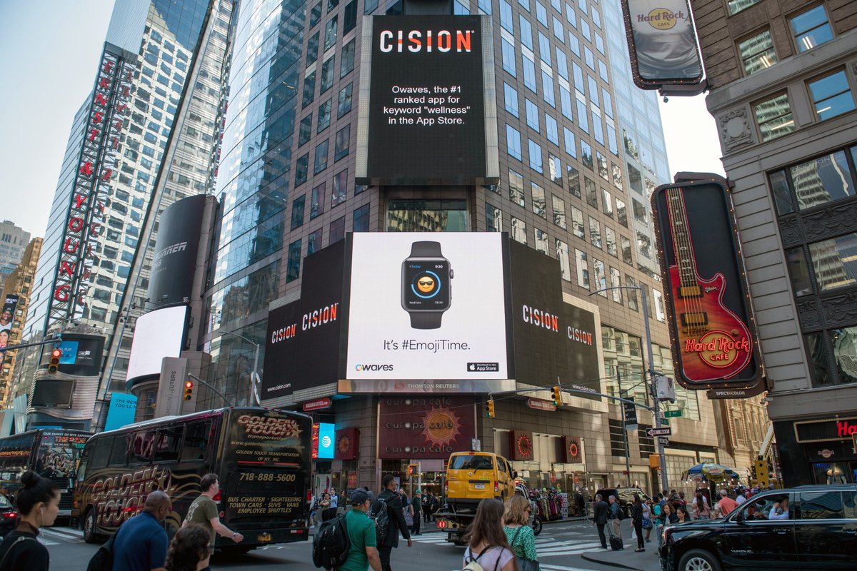 owaves's tweet photo. Owaves in #TimesSquare! Is there a better way to celebrate #EmojiTime?! 🏙🆒🚧🚦🗽 #1 app for #Wellness worldwide 🌏✨ https://t.co/HniNPOIRqA