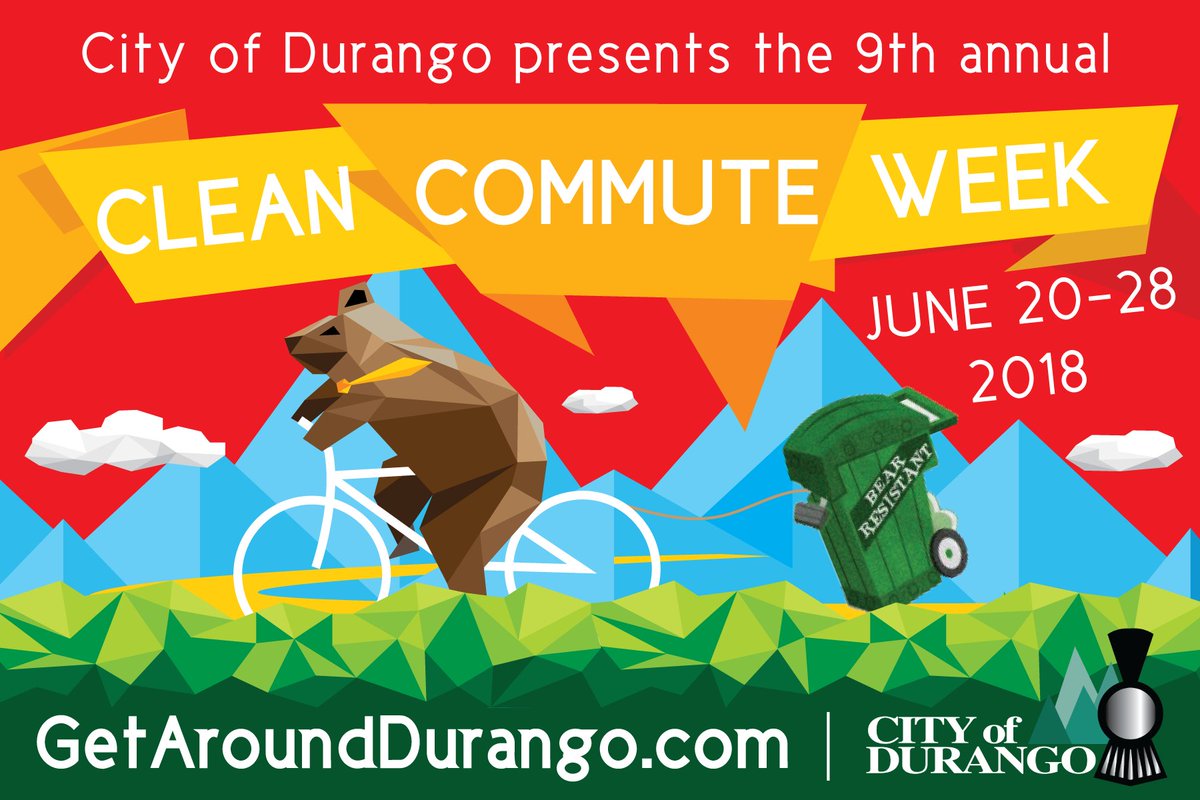 DurangoTransit's tweet photo. Mark you calendars! Clean Commute Week is rolling around June 20-28! #cleancommuteweek #getarounddurango https://t.co/tDDeGuZdCf https://t.co/7QQA744HB3