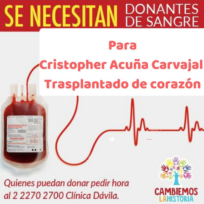 [URGENTE]
Cristopher Acuña necesita #Donantes de sangre.
Quienes puedan donar deben dirigirse a la Clínica Dávila luego de solicitar una hora, todos los datos aquí👇 por favor compartir y colaborar!! 
#CambiemosLaHistoria