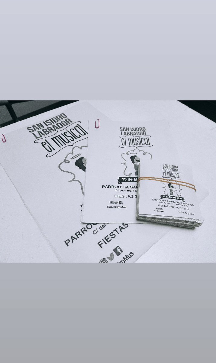 ¡Listos los carteles para anunciar el musical de San Isidro!
13 de mayo a las 20'15 en
 <a href="/psanisidroladro/">Parroquia San Isidro Labrador</a>
#musical #sanisidro #15demayo #patronmadrid #sanisidrolabrador #ensayo  #SanIsidro2018 #SanIsidro #sanisidro #madrid #mayo2018 #SanIsidro18