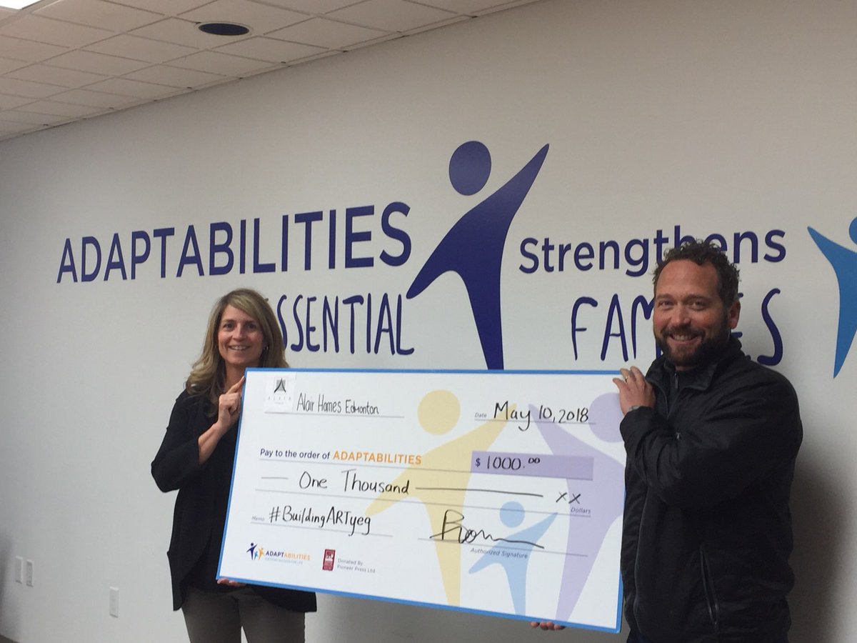 AdaptAbilities's tweet photo. Huge thanks to @AlairEdmonton and their team for a fantastic #BuildingARTyeg event two weeks ago! They generously donated the proceeds from their live art raffle to AdaptAbilities - $1000 goes a long way to purchasing art supplies! #growsucceedbelong #inclusion https://t.co/9mDVenvfZk