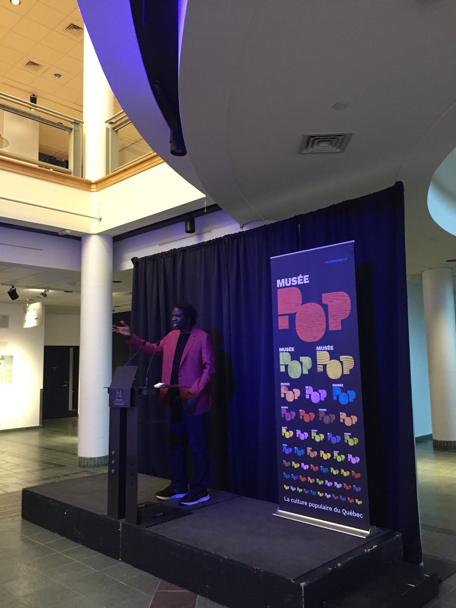 Mauricie's tweet photo. C’est un Boucar Diouf très fier et honoré qui assiste à l’ouverture de l’expo « Quand Boucar Diouf s’intègre au bois... » au @MuseePOP de Trois-Rivières https://t.co/9RMYOFcqWv