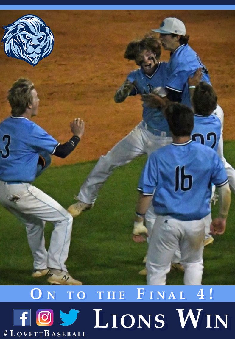 lovettathletics's tweet photo. Final: Lions 4 - 2 SE Bulloch

We are headed to the Final 4!!

🦁⚾️

#LovettBaseball https://t.co/7iQ02U7xh9