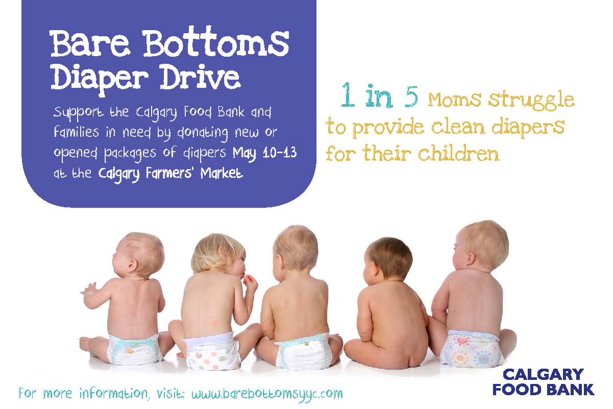 barebottomsyyc's tweet photo. #BareBottomsDiaperDrive is on at the @cgyfarmersmarkt all weekend long! Bring those extra #diapers to help local mom's in need, and bring your own mom for some special #MothersDay pampering!  @CalgaryFoodBank #yyc https://t.co/iwIjRkgaLV