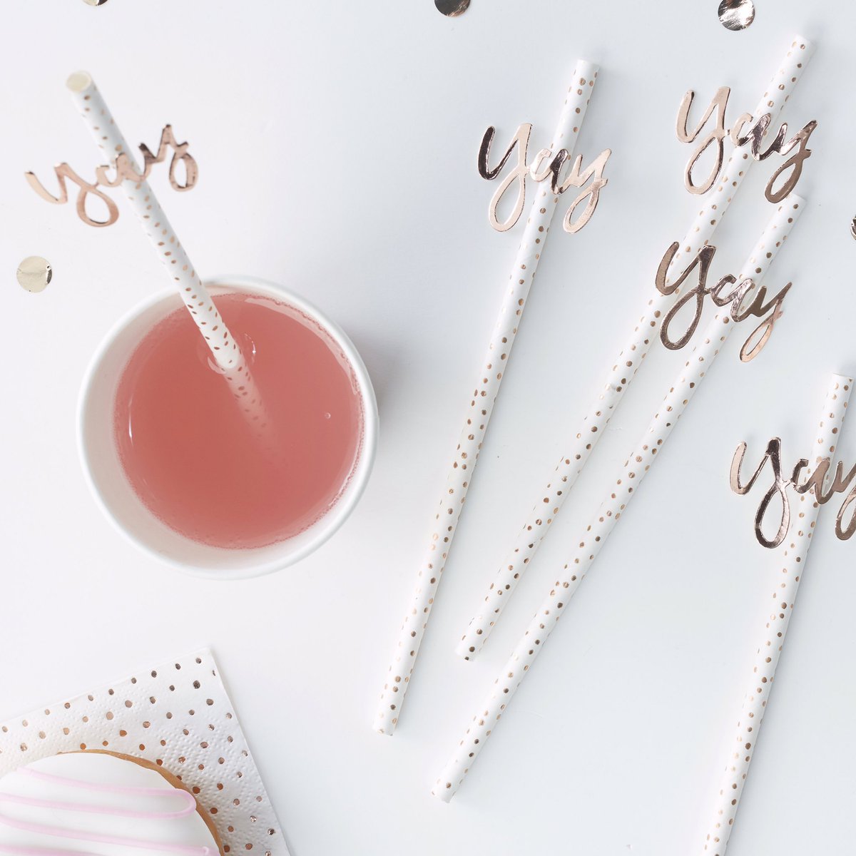 CakeandCoParty's tweet photo. Yay! It's nearly the weekend 👏🏼💫

How cute are these rose gold polka dot yay straws! 💛 Also loving the yay table confetti &amp; the metallic rose gold cups! ✨

Buy now online: 

https://t.co/Ze69GL25Tf

#party #yay #partyware #rosegold #love #pretty #stylish https://t.co/hvKvG7TAYg