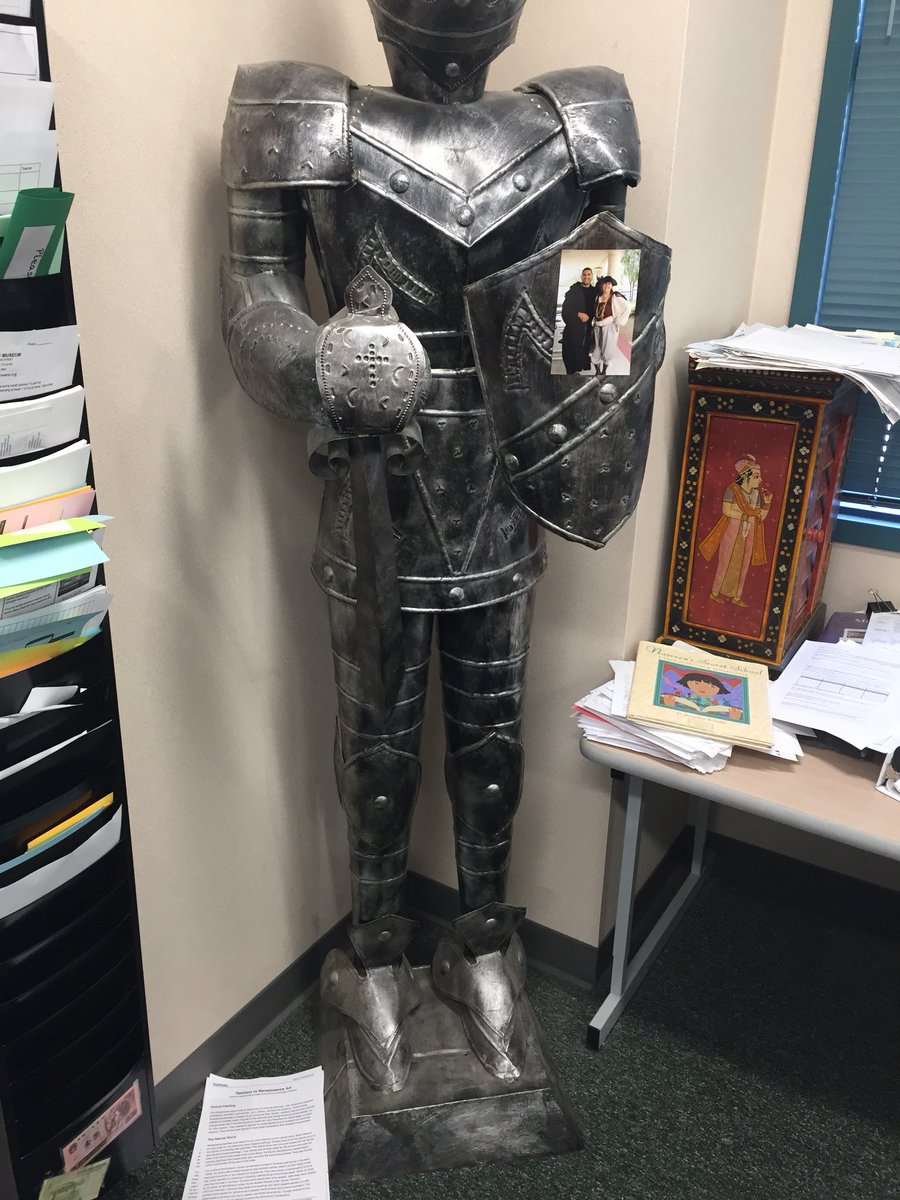 intersvusdcoach's tweet photo. Overheard in Mrs. Churchills’s class “when you figure it out, it’s awesome!”  Loved hiding a clue by the knight. @breakoutEDU @RSMIntPrincipal https://t.co/jlQCRTYO1P