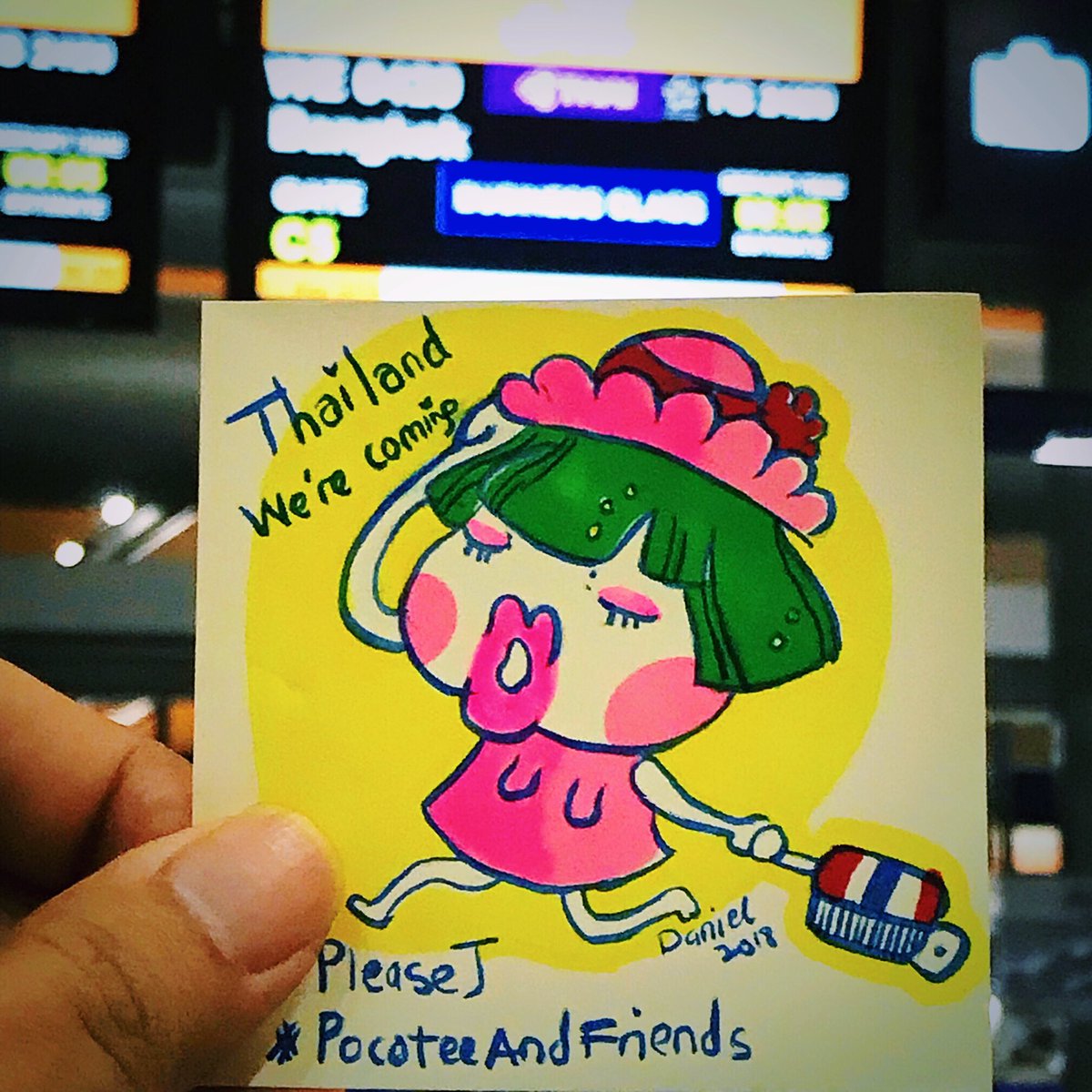 daniel_leong11's tweet photo. 泰国，我们来了 🇹🇭 ❤️😃
Thailand ! We’re coming. @pocoteefriends .
.
#pocoteeandfriends #pleasej #instaart #art #drawing #illustration #travel #traveling  #vacation #visiting #igtravel #thailand #annualtrip #businesstrip #happy #enjoy #love #teamwork #teamspirit #instagood https://t.co/dNIVKWKFT0
