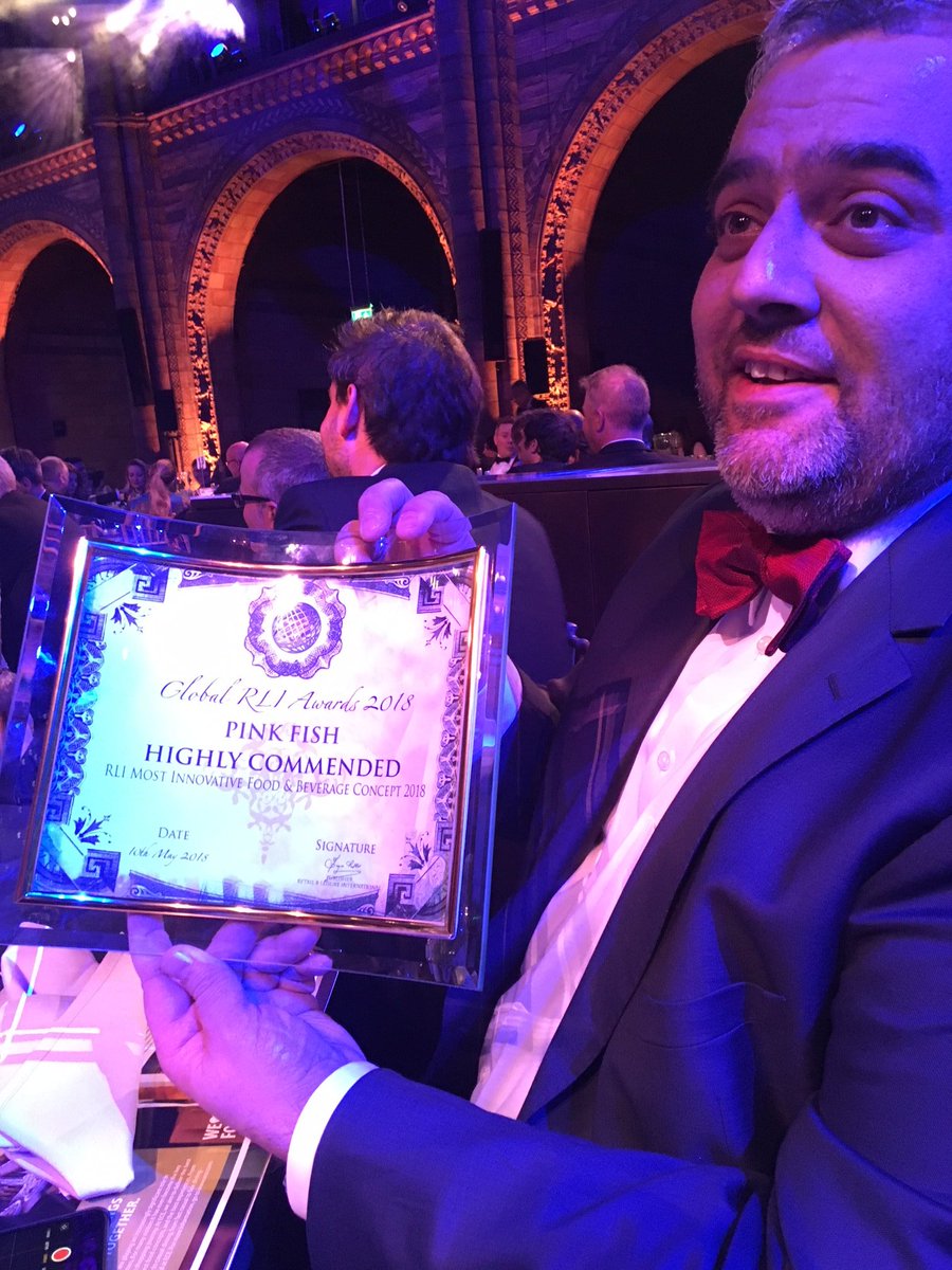 PortlandDesign's tweet photo. Our client Pink Fish accepting highly commended award for ‘Most Innovative Food & Beverage Concept’ at London’s natural history museum
@RLI_MAGAZINE #rliawards2018 https://t.co/RhO7Jo7seU