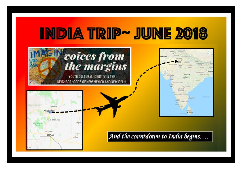 global_margins's tweet photo. Let the countdown begin!!! Only a few weeks until our ABQ Voices from the Margins group journeys to New Delhi, India. Stay tuned for more exciting updates and pictures throughout our journey! #myculturemystory https://t.co/s4fMmAeHH9