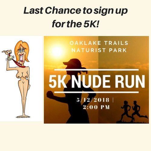 OaklakeTrails's tweet photo. Put Your Racing Shoes On! This SAT is the 2018 5K Nude Run! - https://t.co/KiE6Za0LHh #oltevents #5k #5knuderace #clothingoptional #socialnudity #runnude #oaklaketrails #nudist #nudistpark #naturist #aanr #aannrsw #aanr5krace #familyfriendly https://t.co/8ZkgcWFC2K