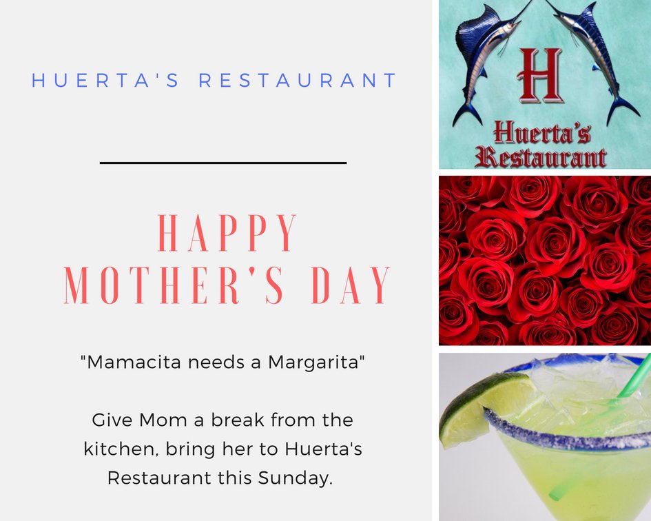 HuertasIndio's tweet photo. Everyday should be Mother's Day, but this Sunday make her feel extra special by bringing her to Huerta's Restaurant for a day of indulgence and refreshing Margaritas.
HAPPY MOTHER'S DAY!
#huertasrestaurant 
#mothersday 
#mothersdayfood 
#mothersdaydrinks 
#appreciation https://t.co/nhVIGz3XKW