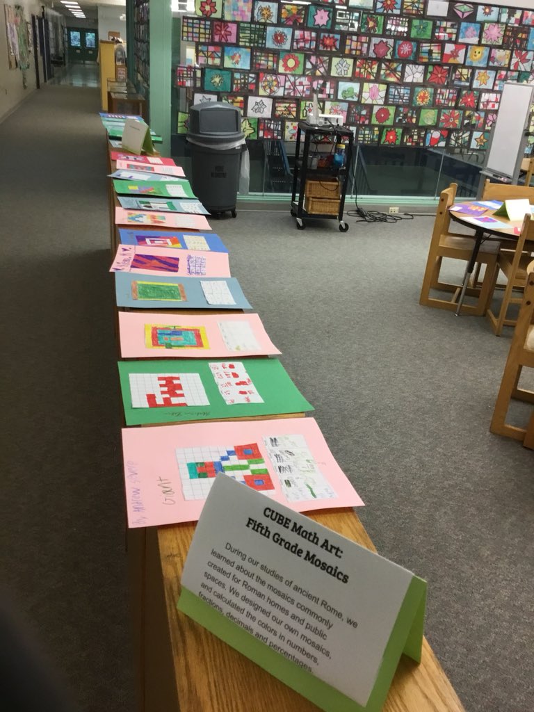 SlavinTeach's tweet image. The library is chock full of math art tonight! Our #CUBEProgram is thrilled to be part of #ANighttoRemember, organized by @athielmusic and @PlatzArtClass. Thank you @KarenBentall for the library space! #APSisAwesome @APSMath @APSArts @APSLibrarians #STEAM