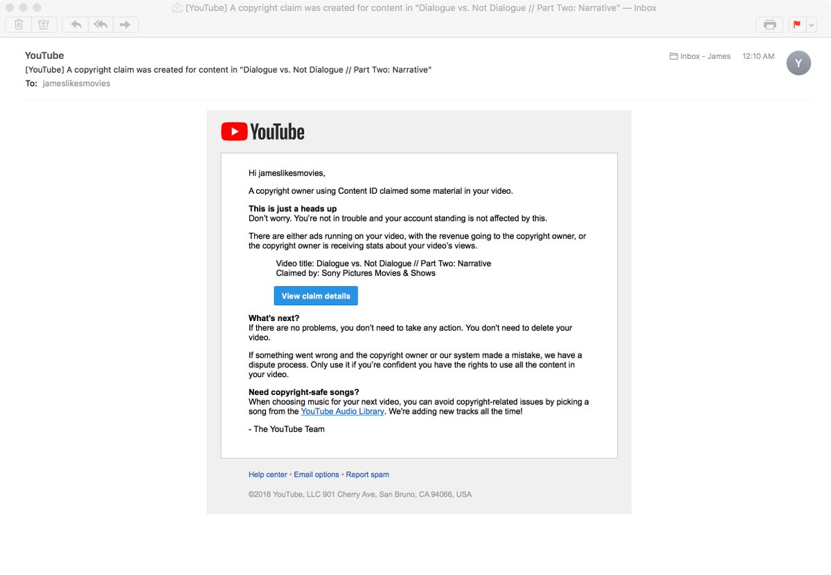 jamesmcfatter's tweet photo. when you haven't published your youtube video and are already getting copyright claims on it #wtfu https://t.co/ZBTtyzDUYt