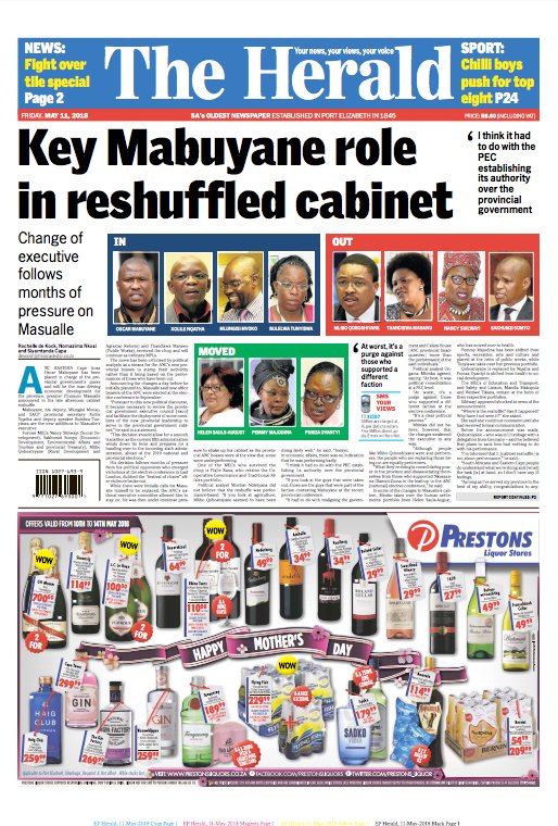 HeraldNMB's tweet image. Today in The Herald: #ECCabinetReshuffle #OscarMabuyane #MissingStudent #DesaiMurder #NMBCouncil #AtholTrollip #ChippaUnited #EPElephants #Madibaz