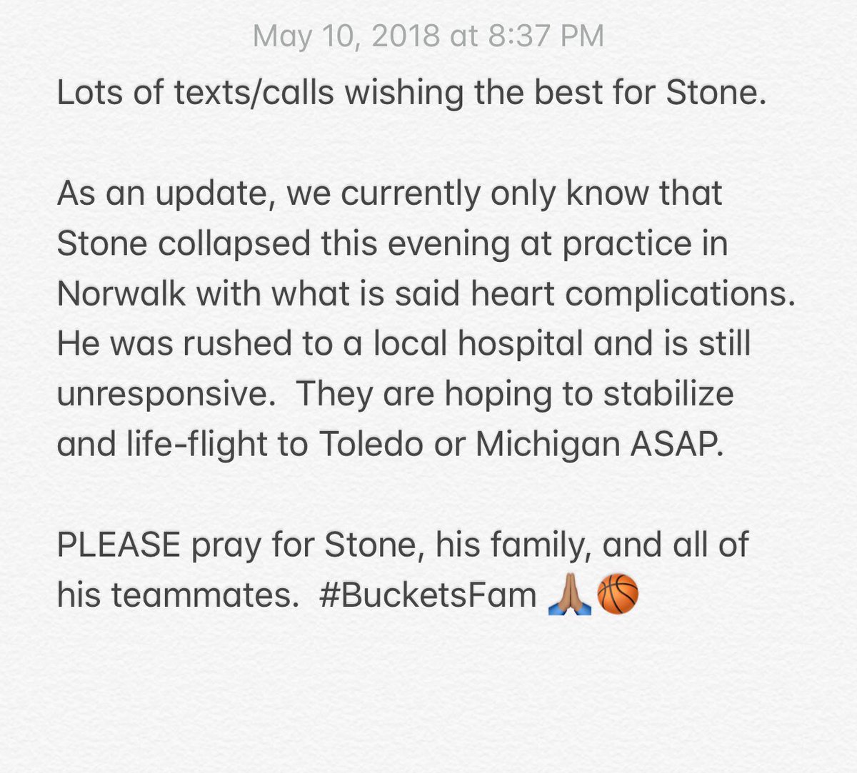 OhioBuckets's tweet photo. #PrayForStone 🙏🏽🏀 https://t.co/x4mjyF0PrE