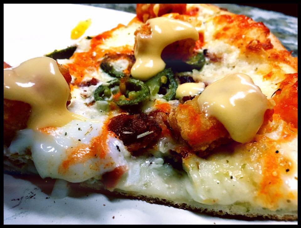 Tater Tot Breakfast Pizza with Jalapeños, Bacon, Cream Cheese, Tater Tots,  Buffalo Sauce and Cheese Drizzle! #3GuysPiesDenver 3GuysPies BestInDenver #TheHangoverCureHasArrived 
303.623.4897 3 GuysPies.com