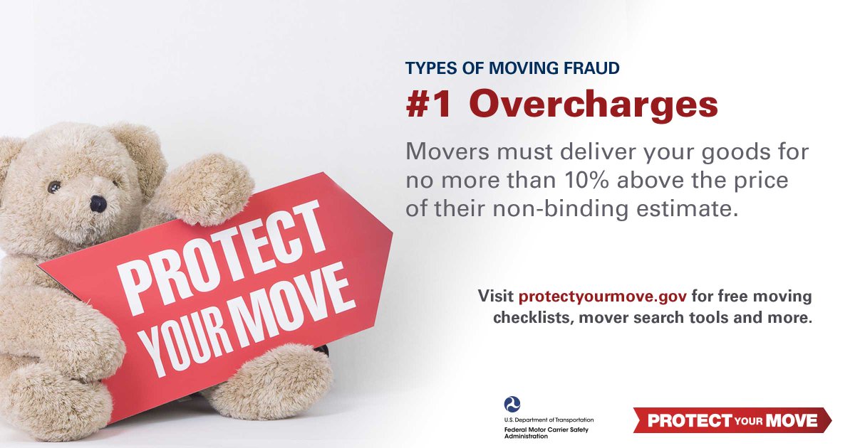BBBNewJersey's tweet image. Types of Moving Fraud #1: Did you know that movers must deliver your goods for no more than 10% above the price of their non-binding estimate? 

Get more helpful tips at ow.ly/dJew30jWnxt 

#ProtectYourMove