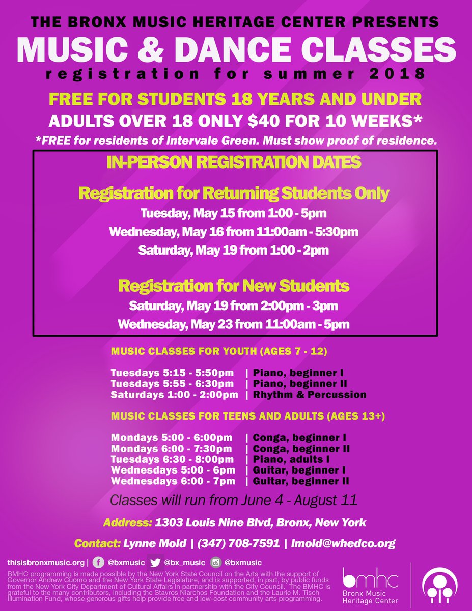 bx_music's tweet photo. Summer 2018 #music classes @bx_music! 🎹 🥁 🎸#Free for youth 18-under. Classes start 6/4. Reg begins 5/15 Info: https://t.co/QbfUC0vLIj https://t.co/kNlpD1ucp7