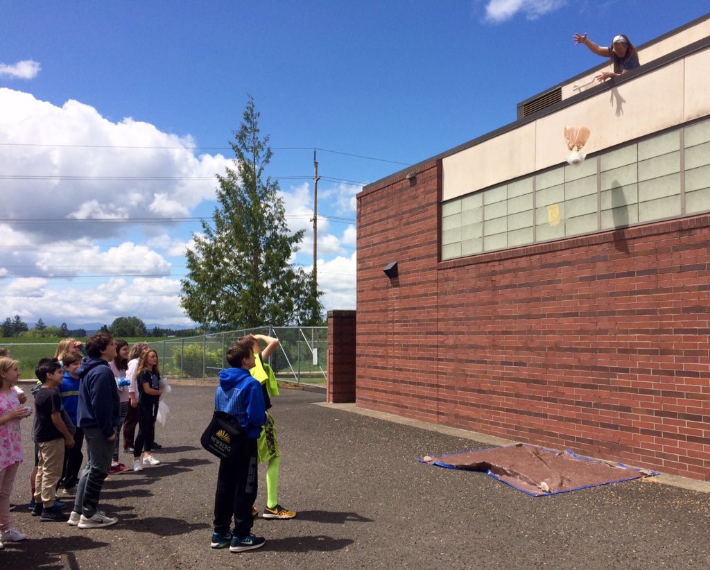 CVAdmin's tweet photo. 6th graders in Ms. Garland's class put their egg drop designs to the test today. https://t.co/lHxsD6071o