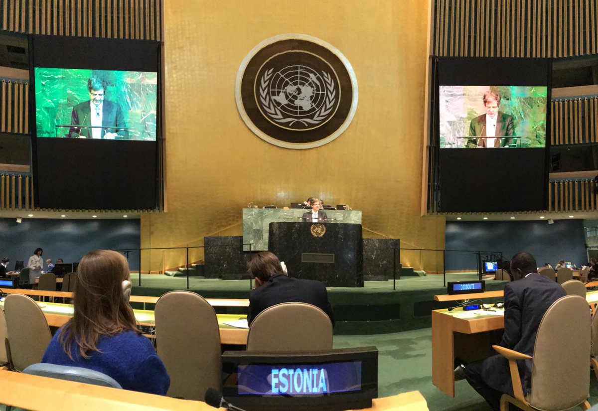 EstoniaUN's tweet photo. There is no #PlanetB, so we must do all we can to protect the #environment! Today #UNGA adopted resolution: Towards the #GlobalPactforEnvironment. Thanks #France for your leadership &amp; vision on this important issue. #Estonia is a co-sponsor &amp; #partner for #ProtectionOfEnvironment https://t.co/9Ii3mXQcY8