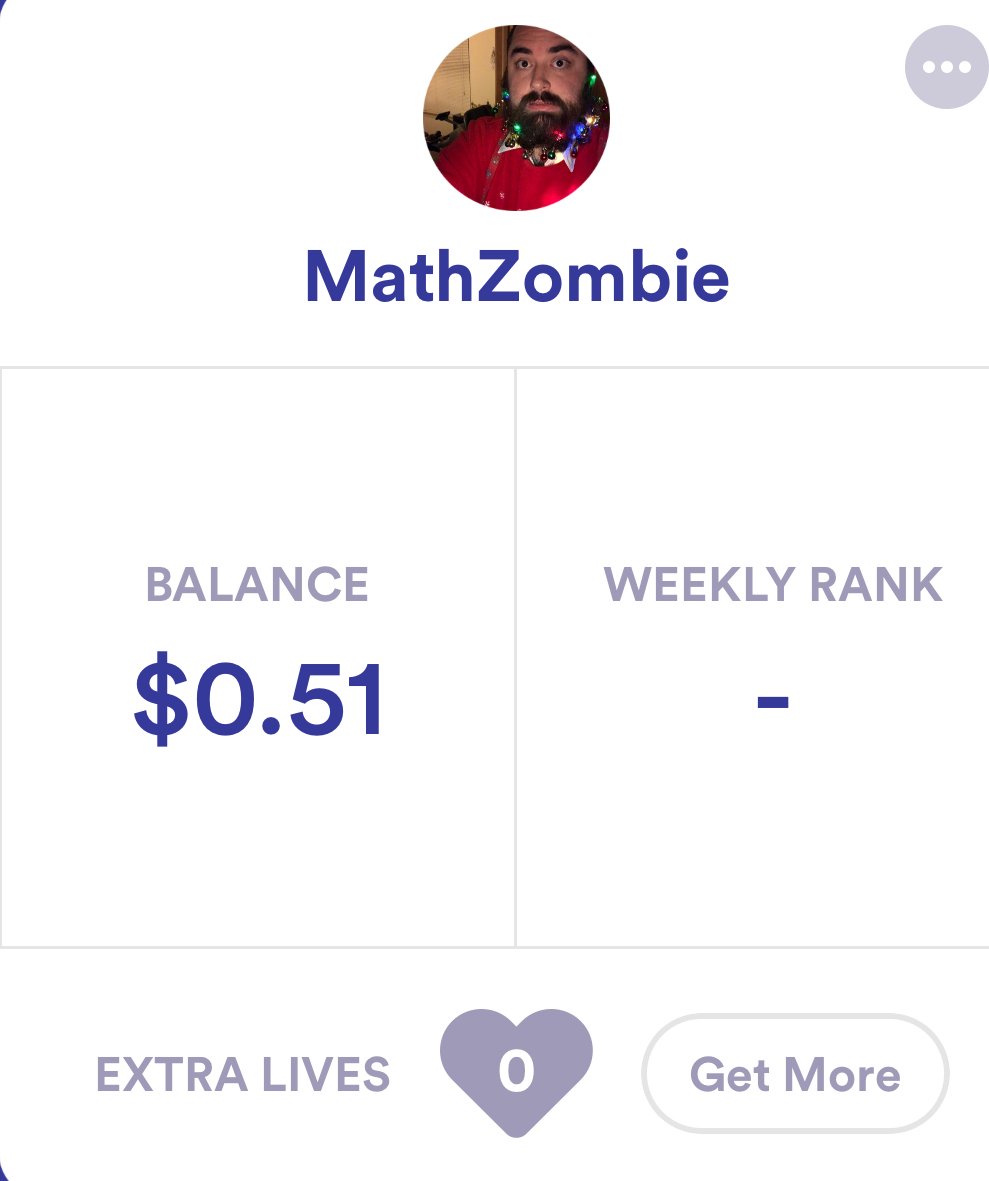 Math__Zombie's tweet photo. I’m officially an @hqtrivia winner! I’ll try not to let the wealth go to my head. #stacksonstacksonstacksonstacks https://t.co/U5C1uS6PQG