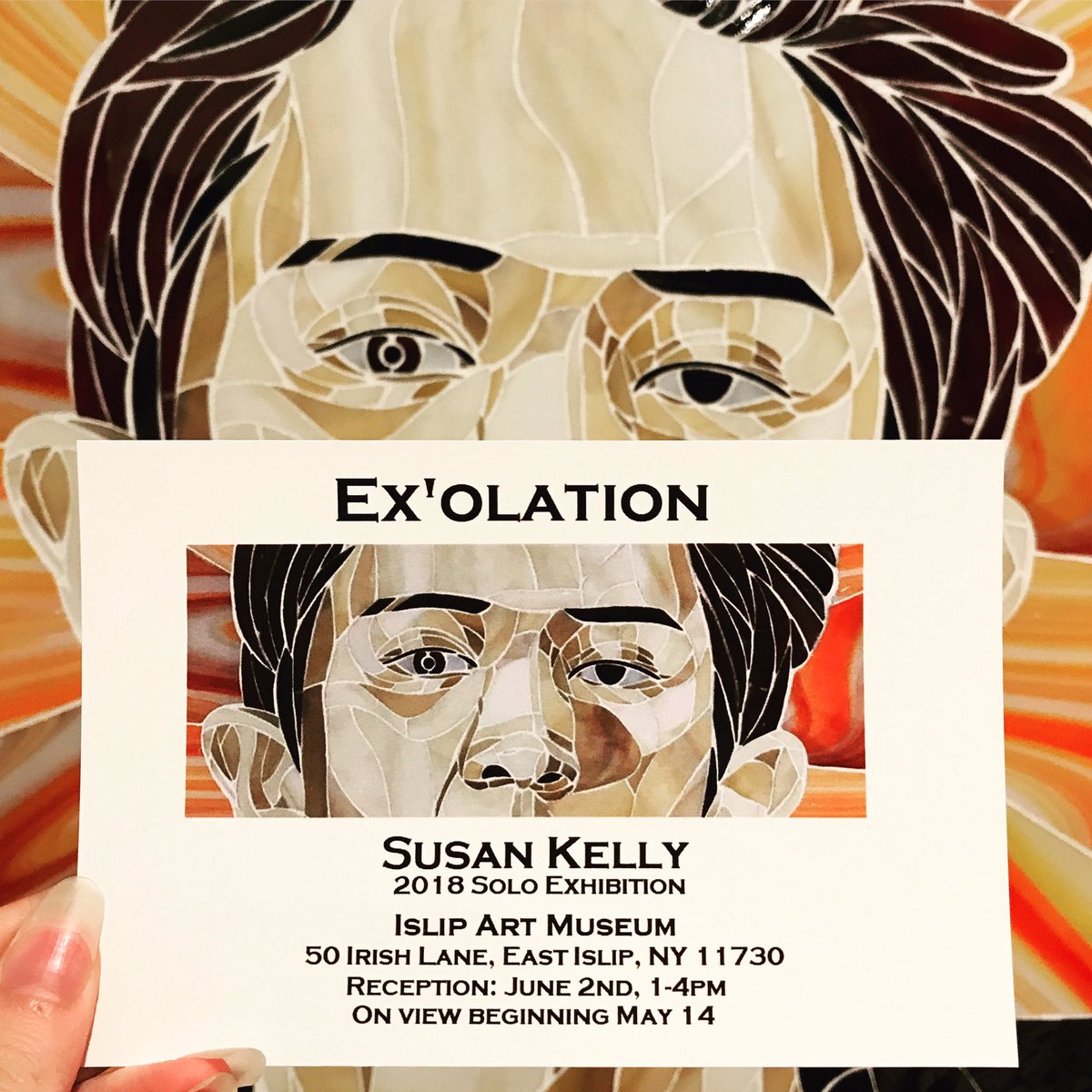 1919Susie's tweet photo. Feeling /elated/ to announce my next solo exhibition!! Can you tell I'm still not over this piece? Come see it in person starting May 14th or come to the reception on June 2nd at the Islip Art Museum!!!
#islipartmuseum #exo #exol #exolansis #chanyeol #stainedglass #stencil https://t.co/CTUINNwMIM
