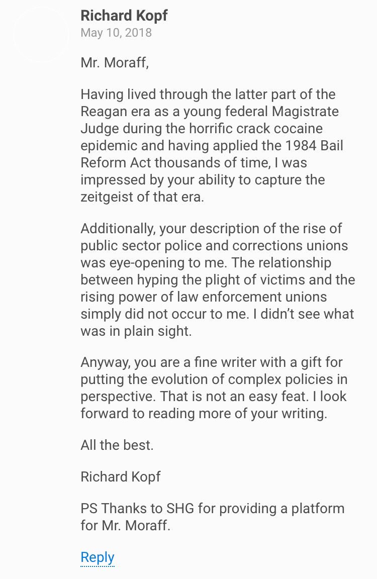 cmoraff's tweet photo. At the risk of seeming like I'm bragging (aw, f**k it I'm bragging) the piece received this glowing endorsement from former federal judge Richard Kopf. https://t.co/0ScneqSRM7