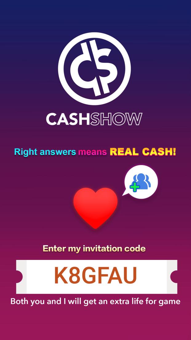 Come and play Cash Show with me! I'm playing Cash Show! Come and play with me! Enter my invitation code and both of us can get an "Extra Life" in game! share.tuanguwen.com/live_us/invita…