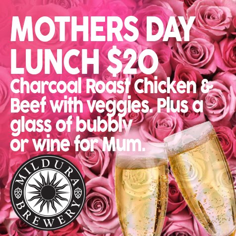 Forget the flowers and give Mum what she really wants this Sunday.... Lunch at the Brewery, of course! 😉😋💐 

#mildura #brewery #lunch #MothersDay #mum #mother
