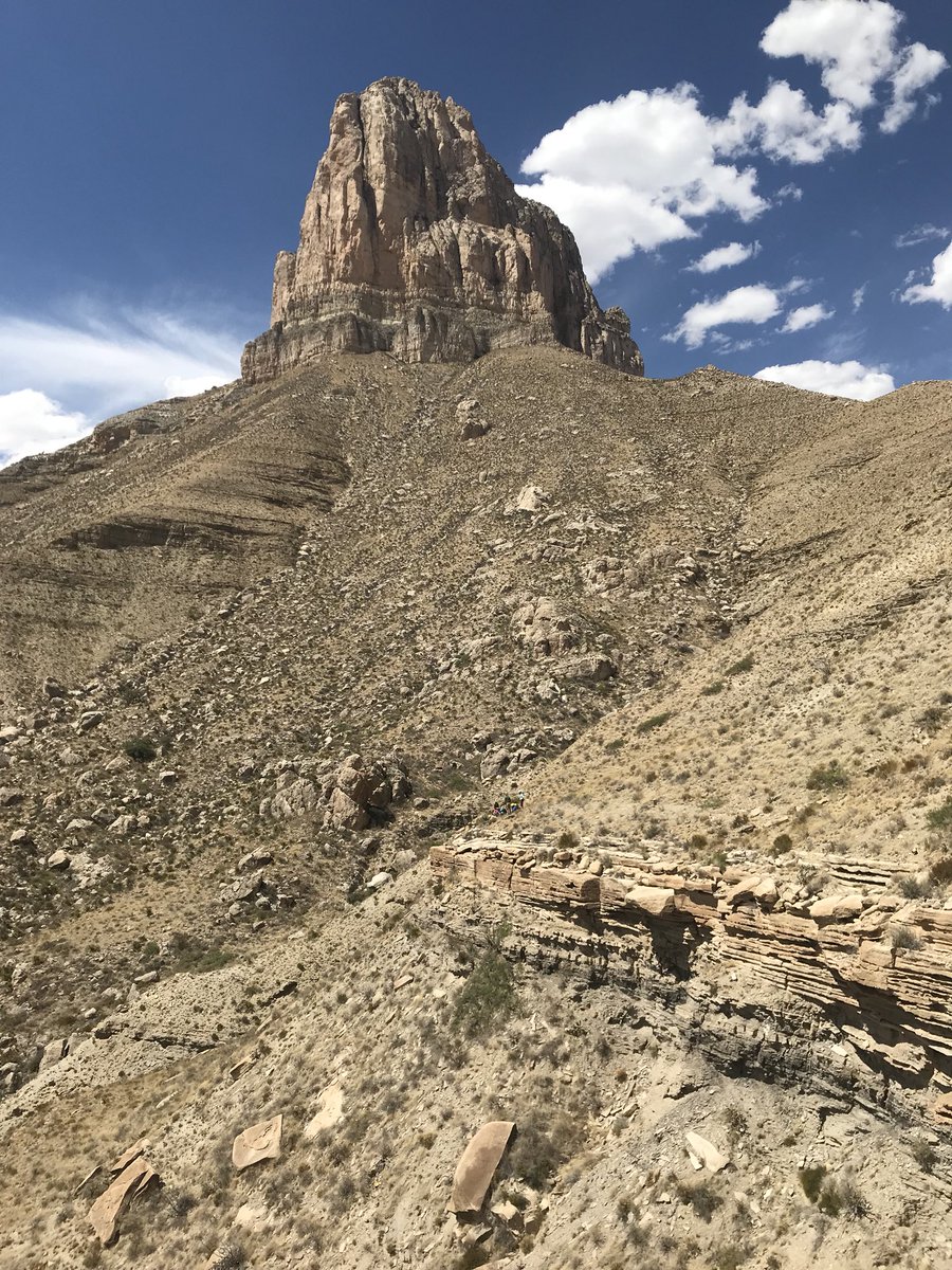 markpatzkowsky's tweet photo. This view of El Capitan from Salt Flat Bench is always amazing. Can you find the @PSUGeoscience team? #Fieldstrat #Guads @PSUEMS @liz_hajek https://t.co/xaby6fD2DS