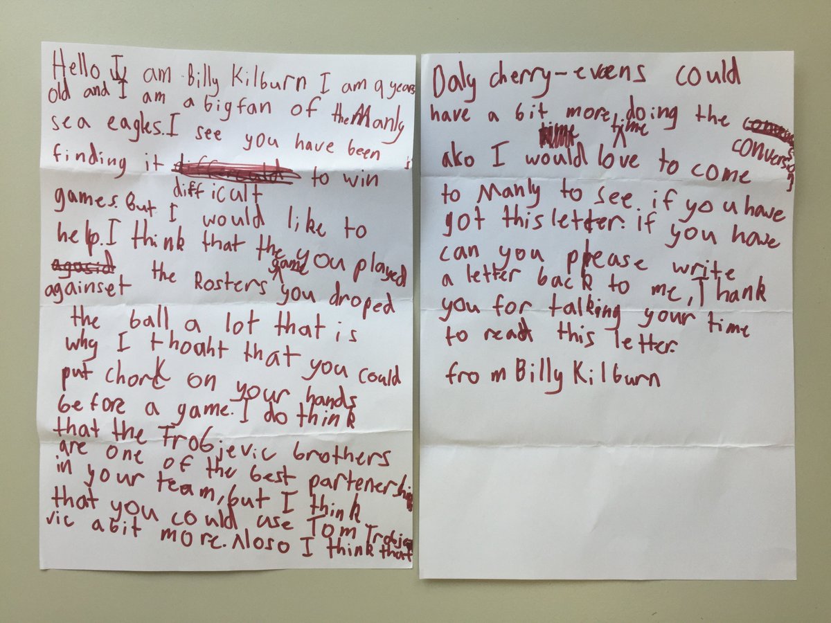 SeaEagles's tweet photo. Thanks for the letter Billy! 

#WeAreManly https://t.co/sH3dHmtOE0