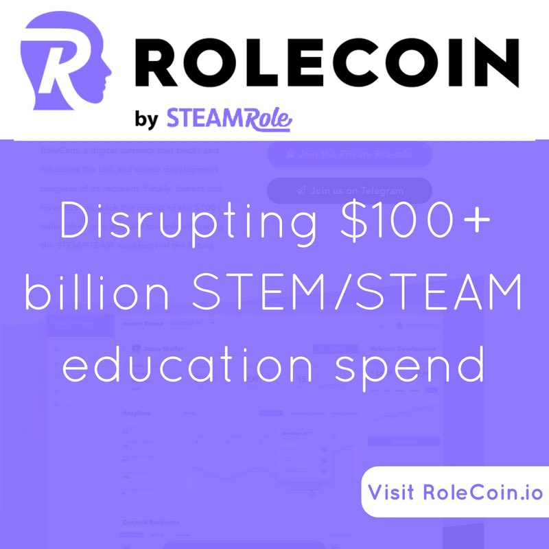 RoleCoin's tweet photo. RoleCoin the proof of progress protocol for education using the power of #blockchain technology to bring transparency to impact investing in #STEAM #ico #crypto https://t.co/F7NuZf7aD6 https://t.co/4Mb2xZqoFV