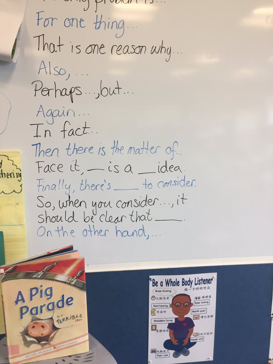 kmsutton222's tweet photo. We were able to find great persuasive phrases in A Pig Parade is a Terrible Idea. #readlikeawriter #mentortexts #TCRWP #learnISB https://t.co/v6krsRMl72