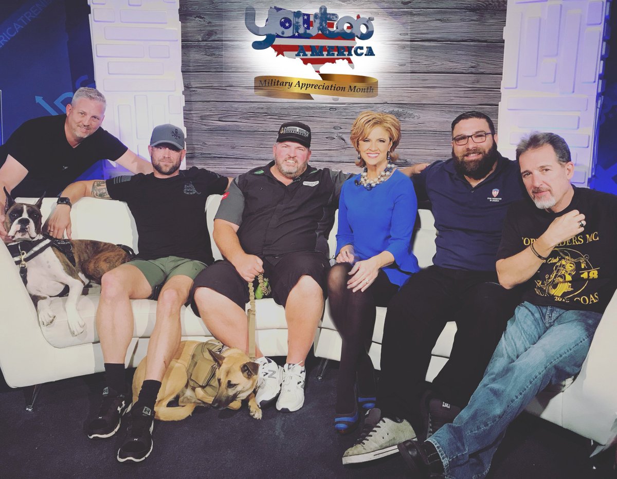 AimeeFuller's tweet photo. #RedWhiteandYOU! Airing right now nationwide #Warriors @AmericaTrendsTV @YoutooAmerica #MilitaryAppreciationMonth w @warriorbuilt232 #WarriorBuiltFoundation=Vocational & Recreational Therapy for combat #veterans. #servicedogs #CrisisHotline 1800-273-8255 #MAGA #Marines #Navy https://t.co/ISgl8qf230