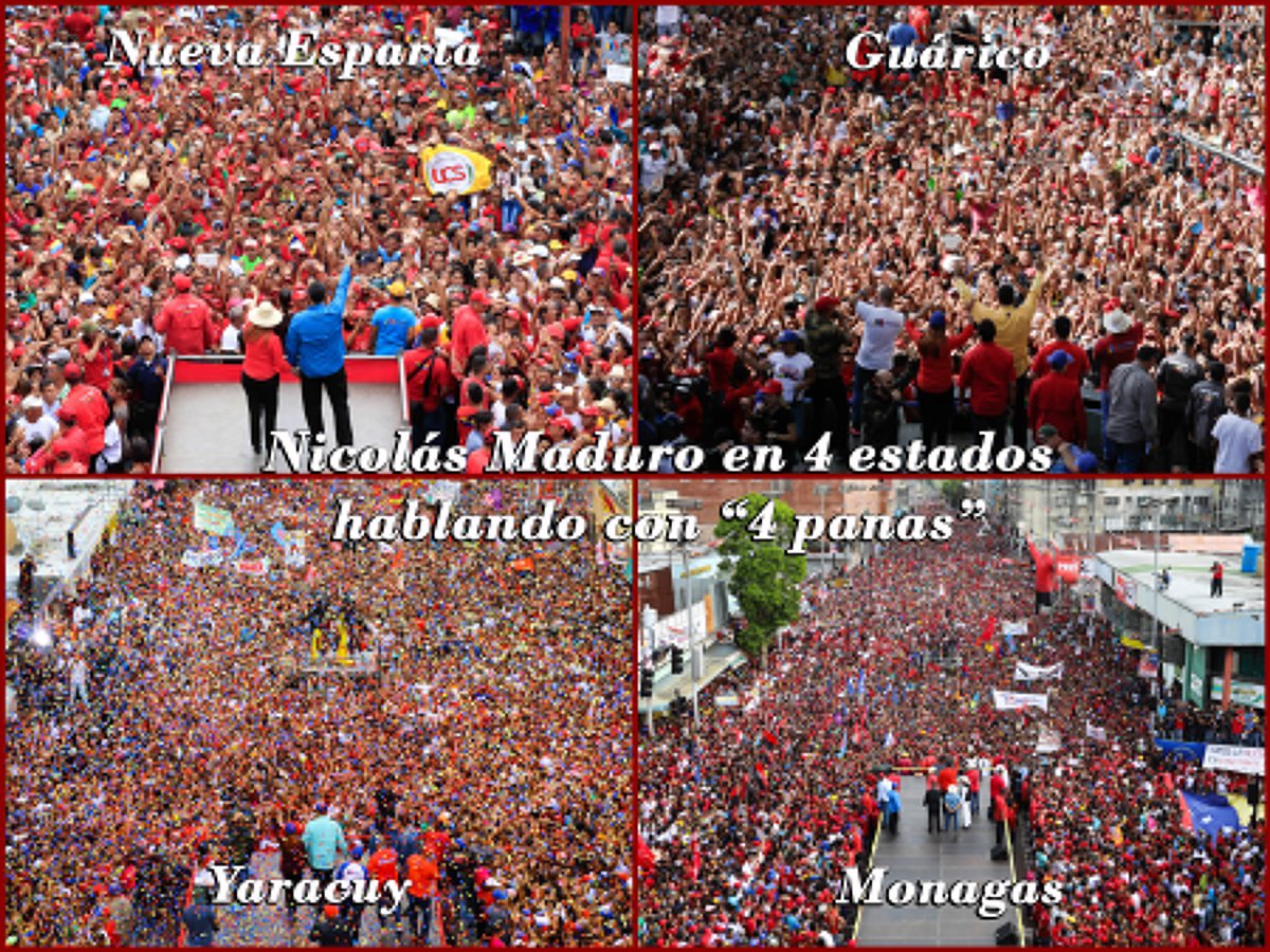 tmaniglia's tweet photo. Un opositor dijo que cuando @NicolasMaduro va a los estados a hacer campaña, "es muy poca la gente que lo acompaña" (realmente los llamó pelagatos). ¡AHHHHHH!
Veamos la foto del CANDIDATO DE LA PATRIA con "sus panas" pues https://t.co/7k2XMXjAwS