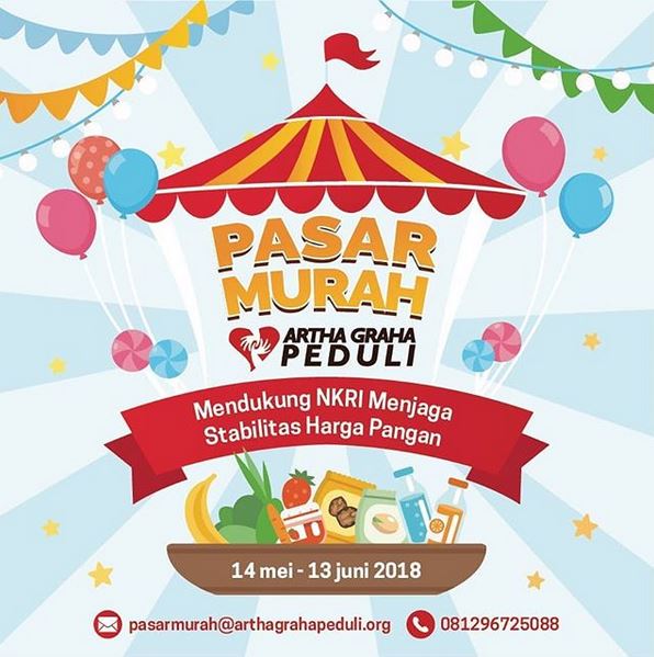 agpeduli's tweet photo. Artha Graha Peduli (AGP) kembali menggelar Pasar Murah sembako sebagai bentuk kepedulian kepada masyarakat dalam memenuhi kebutuhan bahan pokok menjelang bulan Ramadhan yang akan diselenggarakan mulai 14 Mei - 13 Juni 2018 #Pasarmurahagp #agpeduli #pasarmurah #agppasarmurah https://t.co/RGQlGoysYH