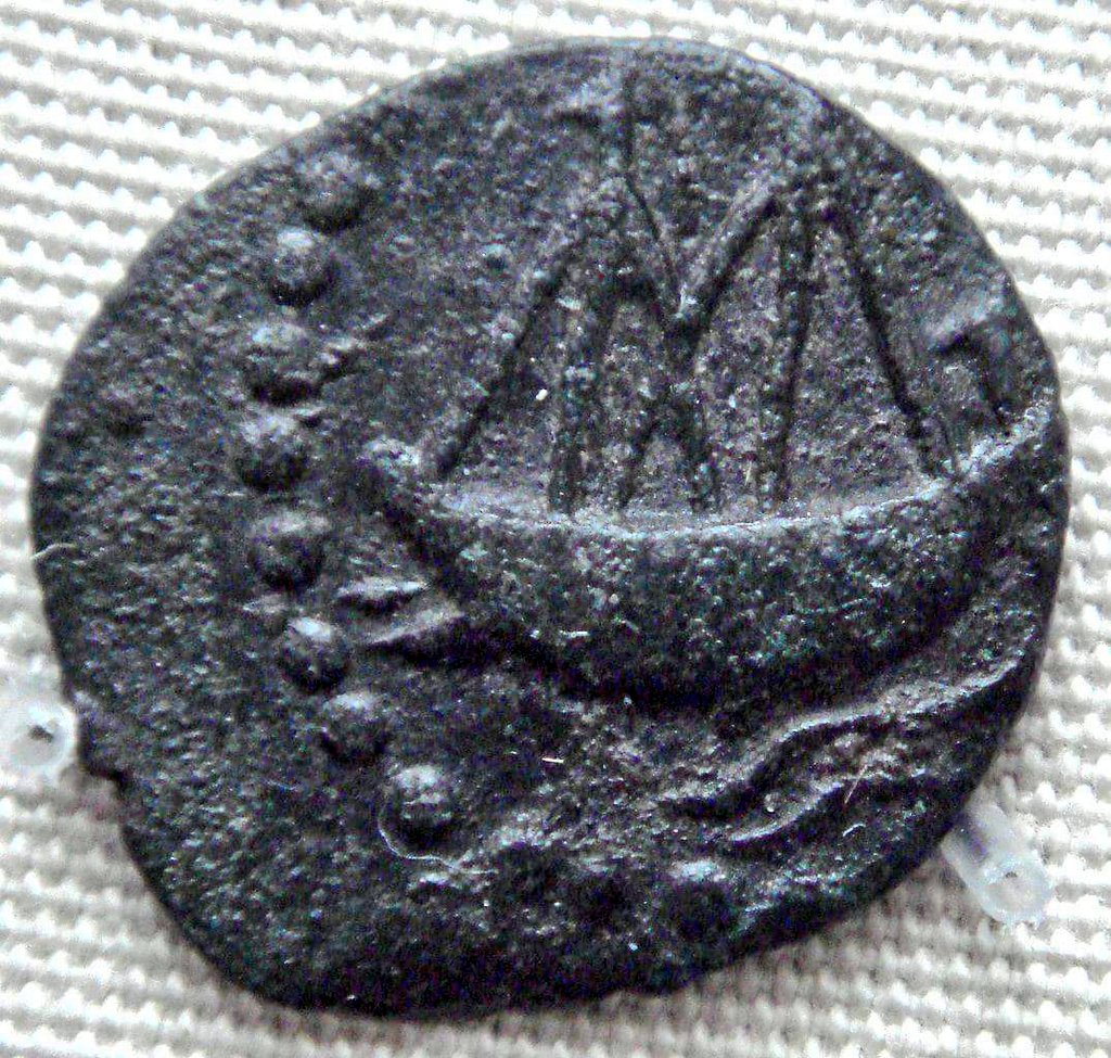 29)Coin of VashishthiPutra Pulumavi depicting double masted shipDated: ~2nd century CE or olderThis is testimony to naval, seafaring and trading capabilities of Satavahana kings.