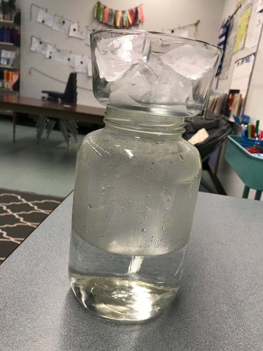 Ms_AGill's tweet photo. Water cycle in a jar! We were so curious about this experiment that we decided to observe changes to the water throughout the day! "How much can it rain in the jar?" "Should we put the jar near the window so the water can evaporate faster?" #inquiry #questions #scienceinaction https://t.co/FkWhVjBy5p
