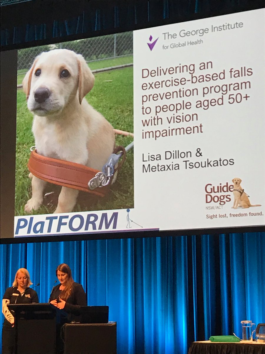 KeayLisa's tweet photo. Lisa Dillon and Metaxia Tsoukatos presenting on the Platform study at #fallsnetwork2018 @GuideDogsNSWACT @georgeinstitute https://t.co/1tv5qHh9v1