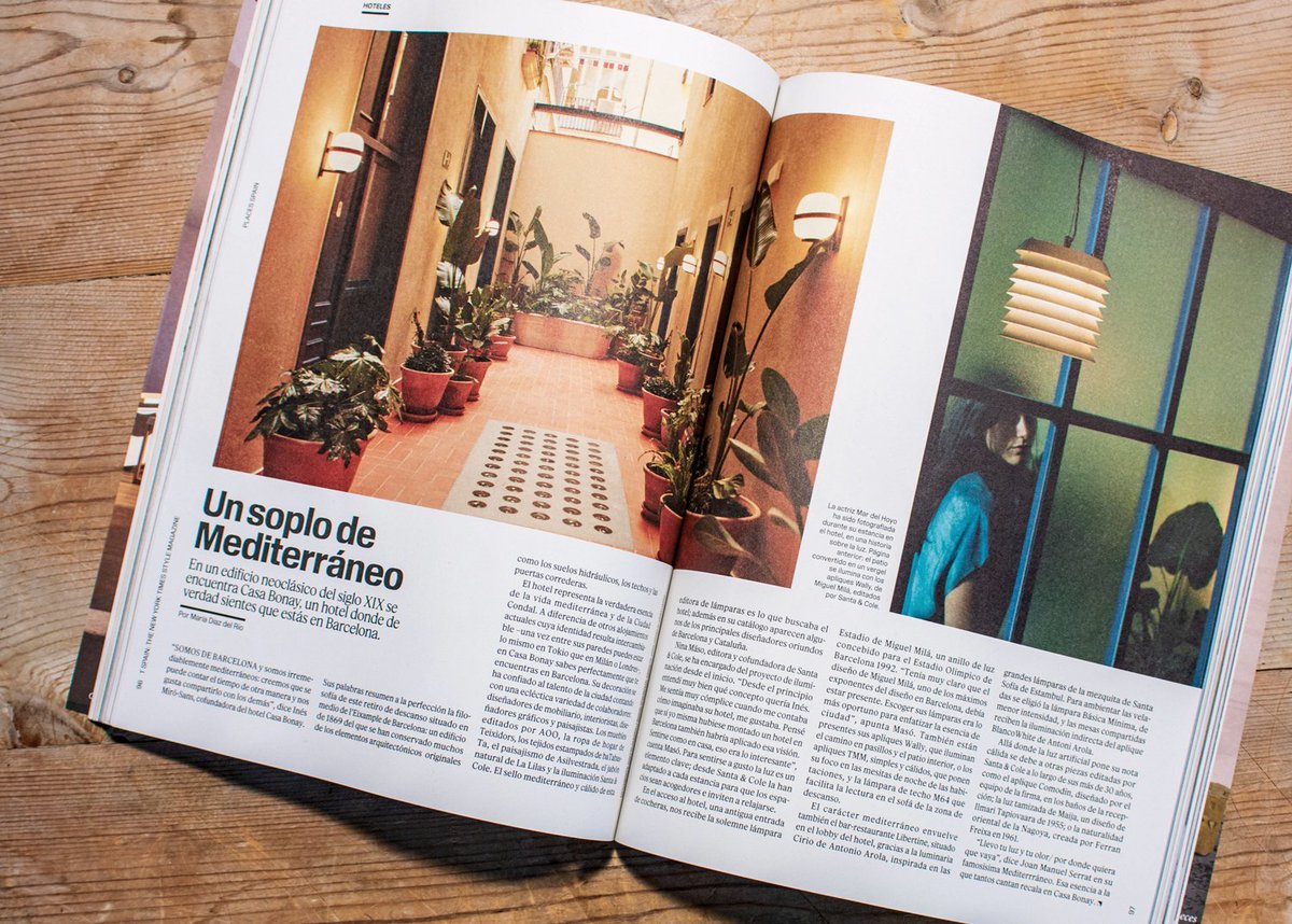 santacole's tweet photo. Descubre las lámparas de #santacole que iluminan y decoran los espacios del @hotelcasabonay en el último número de @TMagazineES. Un proyecto en Barcelona llevado a cabo por un ecléctico equipo de colaboradores que comparten un estilo de vida pausado, curioso y familiar https://t.co/lMBAVv81gW