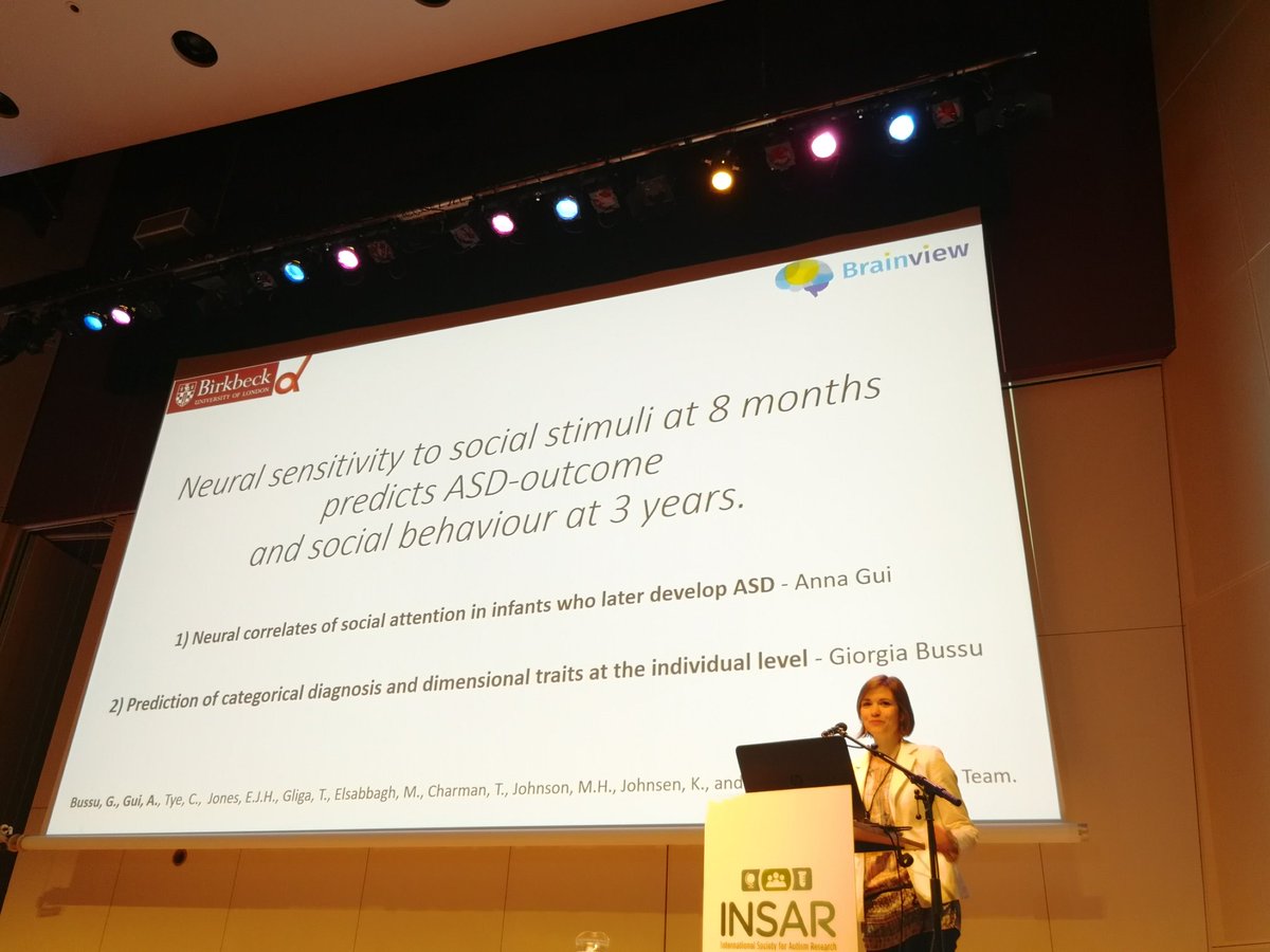 dlopezperez's tweet photo. Next, Anna and Giorgia enlightening us about neural sensitivity to social stimuli and how to predict the final outcome at 8 months. #Brainview #INSAR2018 #AutismINSAR https://t.co/naWgAs3wW3
