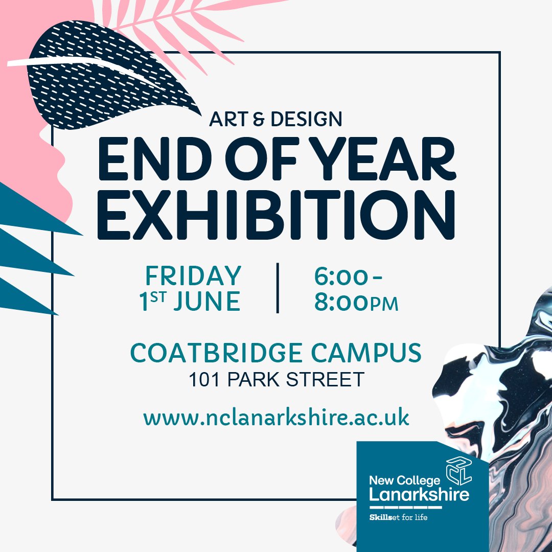NCLanarkshire's tweet photo. THE COUNTDOWN IS ON 🎨⏱️ Only 3 weeks to go until we open our doors for the Art & Design End of year Exhibition 2018. Find out more - https://t.co/a5ymR3ulYC #StudentWork #ArtExhibition #NCLArtDesign #FutureTalent #turnalike https://t.co/YnyqRrIybt