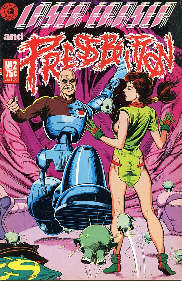 AtomekART's tweet image. Garry Leach's colour guide to his own line art cover for Laser Eraser and Pressbutton issue 2; #AxelPressbutton #Axel #SteveMoore #Comics #Art #Cover #Process #Coloring #GarryLeach