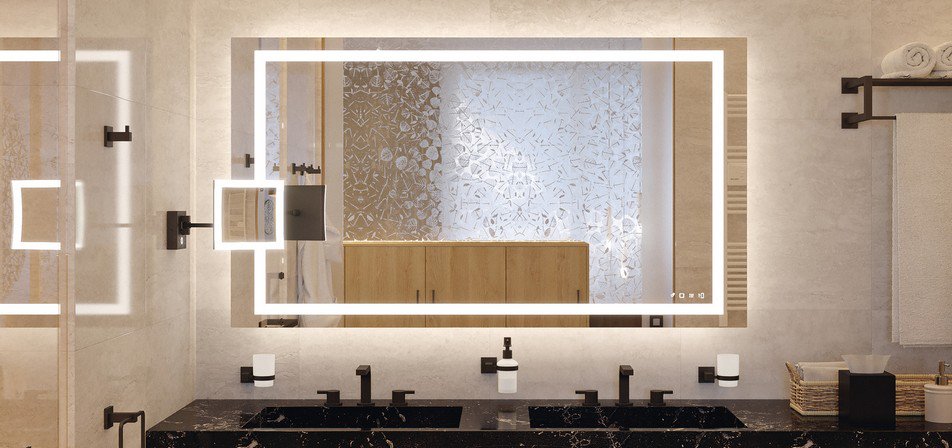 sisustalasilla's tweet image. High quality Aqua Luxury LED mirrors #CRI≥90 #makeuplight #frontlight #backlight #demister #moodlight #soundsystem #touchkeymirror #IP44 #hotelledmirror