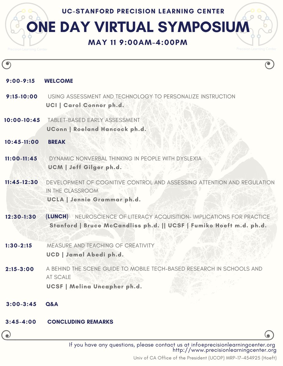 FumikoHoeft's tweet image. #PrecisionLearning Center (precl.org)Virtual Conference across 9 universities 5/11 Fri. Carol Connor, @rhancockn, Jeff Gilger, Jennie Grammer, Bruce McCandliss, Jamal Abedi, @neuromelina &amp;amp; I. bit.ly/2wworyN #edtech, #neuroscience, #literacy, #dyslexia, #ELL